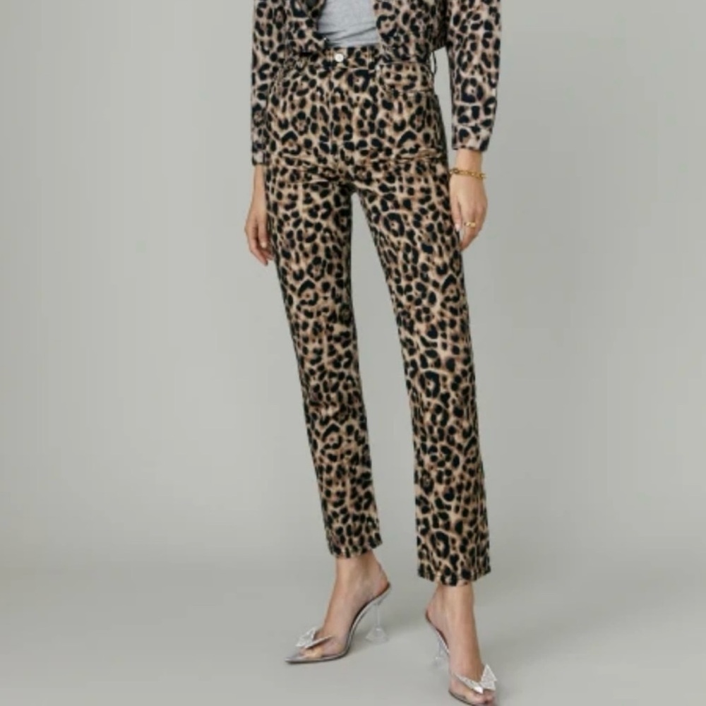 Reformation Leopard Print Straight Leg Jeans - Tan & Black